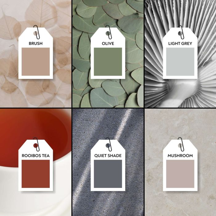 palette colore matrimonio 2026 con toni neutri, verde oliva, grigi e terracotta per partecipazioni di nozze eleganti